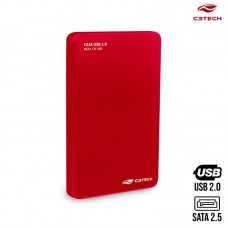 Case para HD Externo Sata 2.5 USB 2.0 CH-200RD C3 Tech - Vermelha